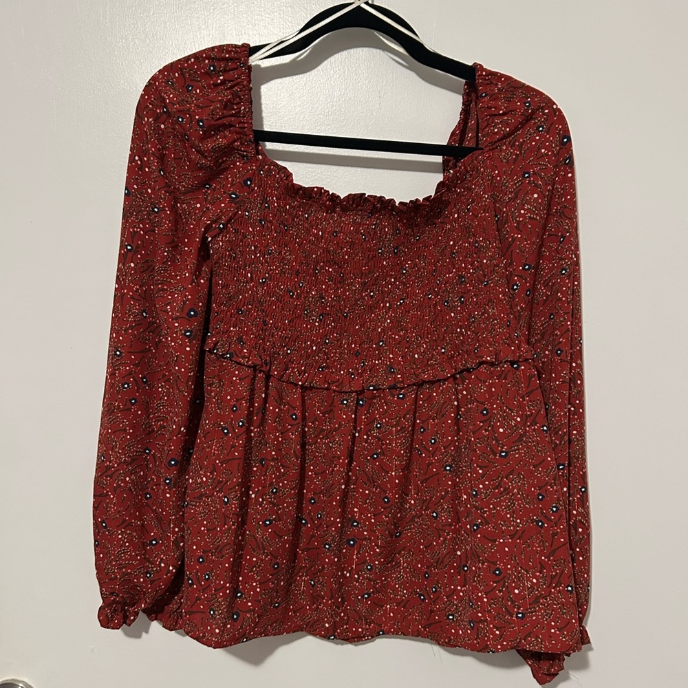 Umgee Red Floral Blouse